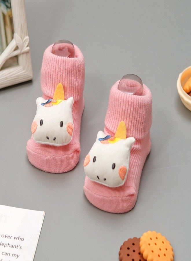Yellow Bee Unicorn Anti-Skid Stuffed Toy Rattle Socks for Girls, Pink and White, 0-12 Months - Image 2